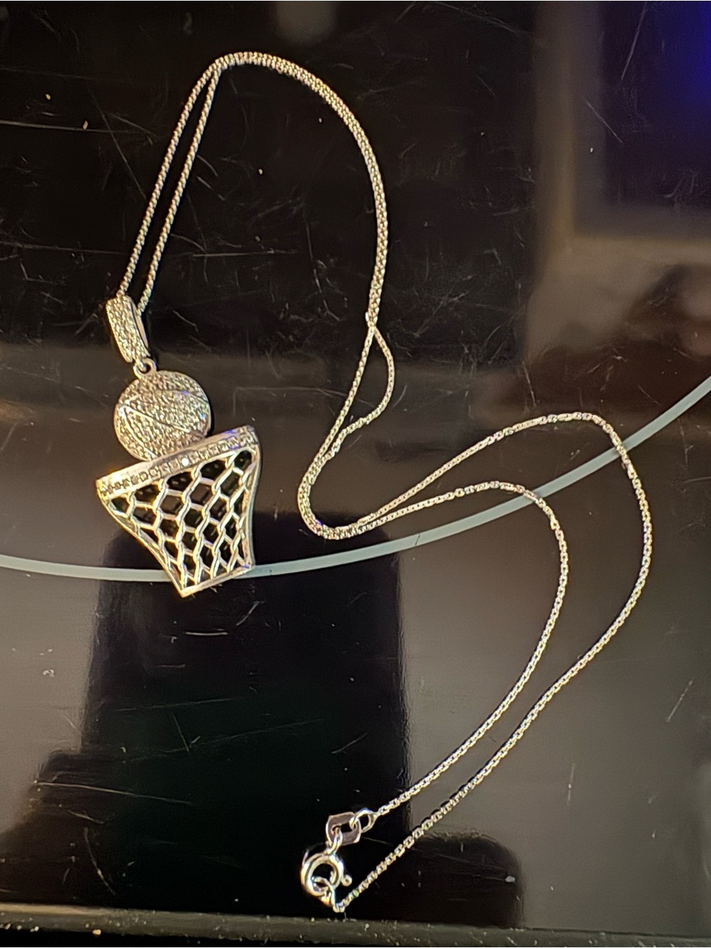 Sterling Silver Basketball Hoop Pendant Necklace Charm